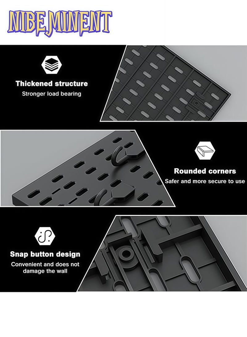 NIBEMINENT Pegboard Combination Kit, Wall Mount Display Pegboard Panel Kit for Live Room Gaming Room, Craft Room, Work place, Durable Plastic Wall Organizer Kit, Peg Boards Organizer, 4 x 30*30cm, Black - Image 4